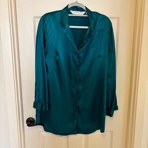 Victoria's Secret Emerald Satin Button-Down night shirt